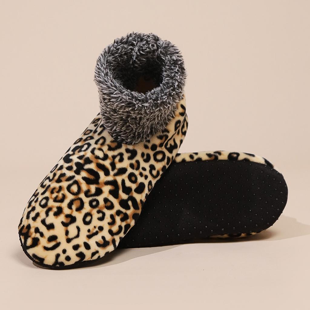 Women's Winter Warm Fleece Leopard Pattern Ankle Socks - Comfortable Indoor and Outdoor, Animal Pattern Home Casual Socks, Soft and Warm Floor Socks