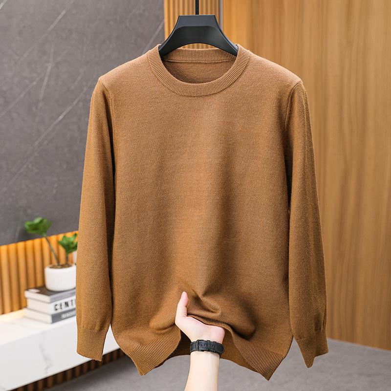 Men's Casual Loose Knit Sweater - 2024 Autumn/Winter Warm Solid Color Round Neck Pullover