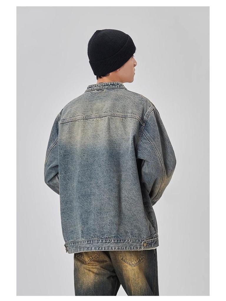 GURBAKS Retro Distressed Jeansjacke - Herren Locker Lässig Trend