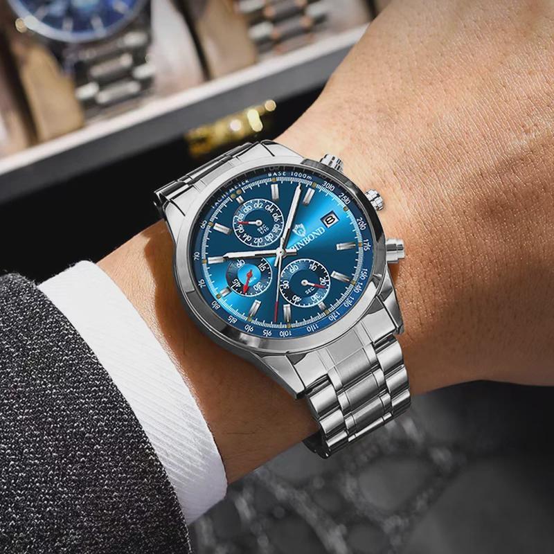 Luxury Mens Watches Luminous Waterproof Chronograph Luminous Man Wristwatch Leather Men Quartz Watch Casual Clock