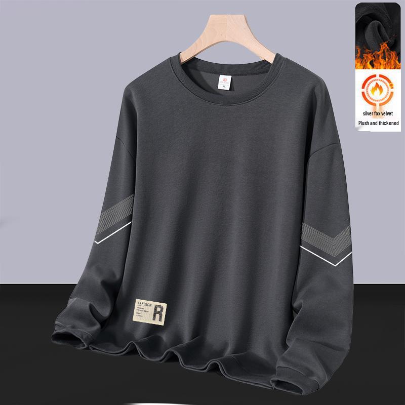 Men's Trendy Round Neck Hoodie: Autumn/Winter Loose Fit with Velvet, Long Sleeves, Versatile Casual Pullover