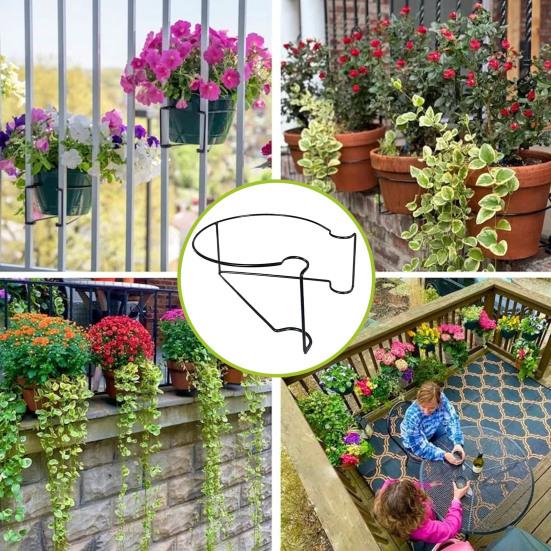 Balcony Railing Flower Pot Holder Floating Railing Planter Shelf Metal Indoor Outdoor Vertical Stairs Hanging Plant Pot Clip Stand Bracket