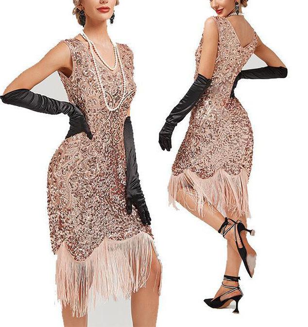 Women's Party Sexy Dress Fashion Color Sequin Fringe Dress