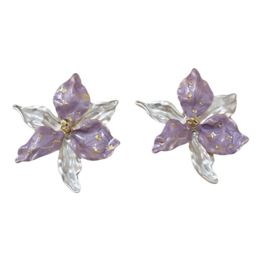 1 pair Zinc Zinc Alloy Golden and Silver Earrings Luxury Metal Flower Ear Studs Enamel Iris Earrings  Holiday
