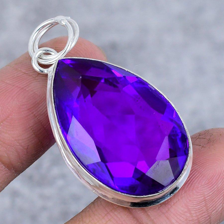 Pendente Gioiello in Argento Sterling 925 con Pietra Preziosa Ametista Rosa 1.89"
