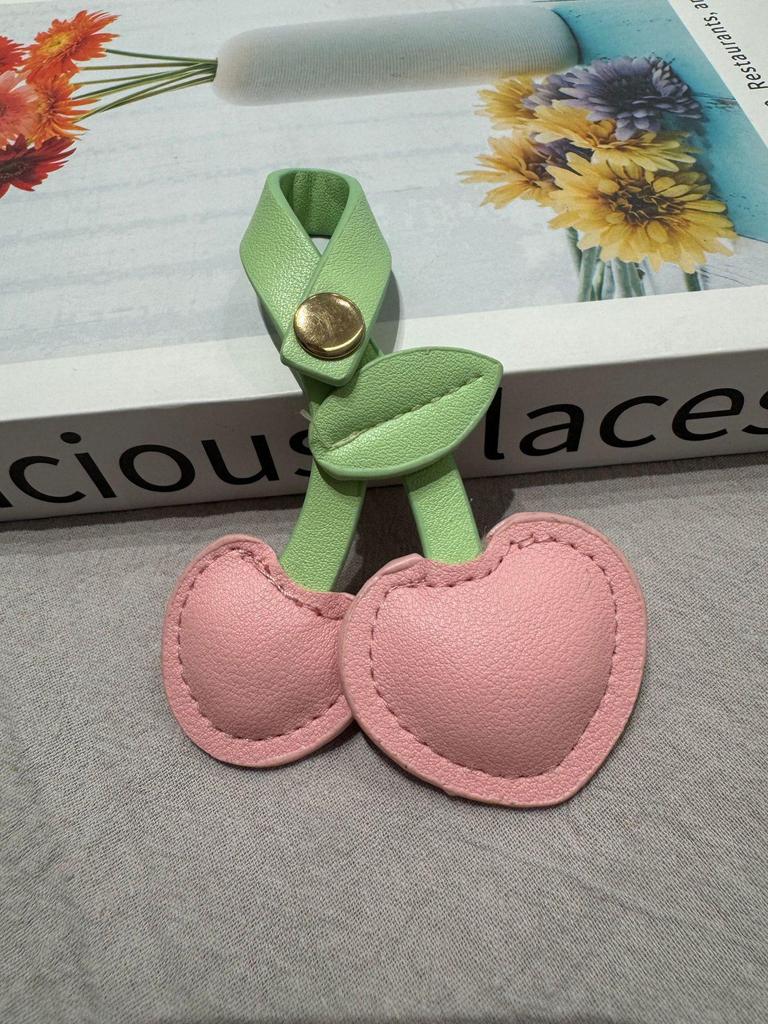 Elegant PU Leather Cherry Keyring - Luxury Pastoral Style Pendant