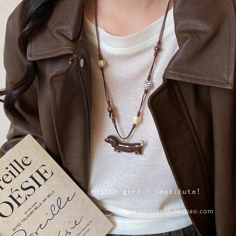 Cartoon Dachshund Pendant Necklace Female Design Sense Long Neck Sweater Sweater Chain Accessories