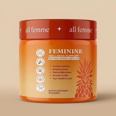 Všechny Femme Advanced Feminní péče Gumové bonbony – Denní probiotická a prebiotická podpora pro zdraví vagíny & Intimní komfort