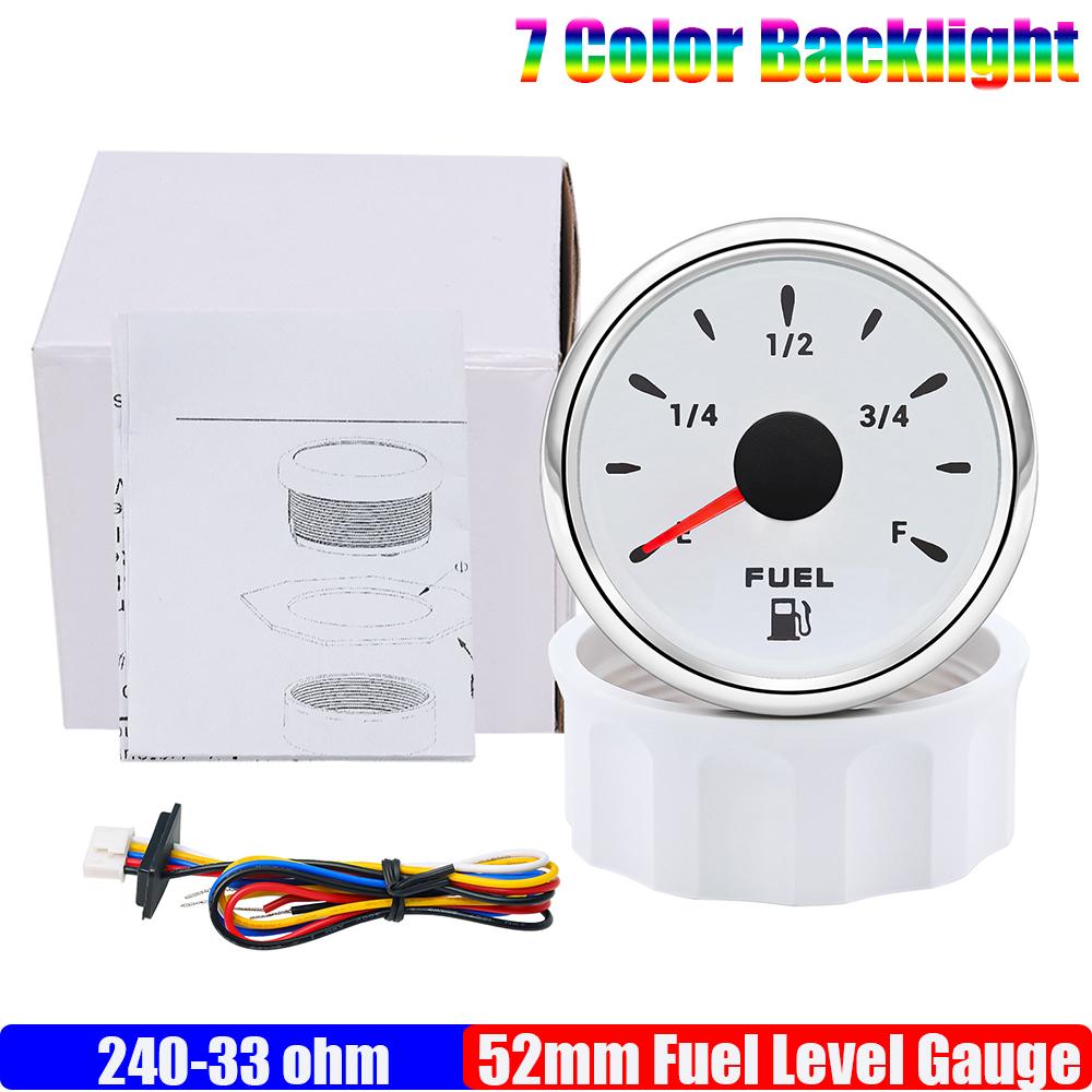 Waterproof 7 Color Backlight 52mm Fuel Level Gauge 240-33ohm Fuel Level Sensor 100~550mm for Car Marina Boat Yacht 12V24V