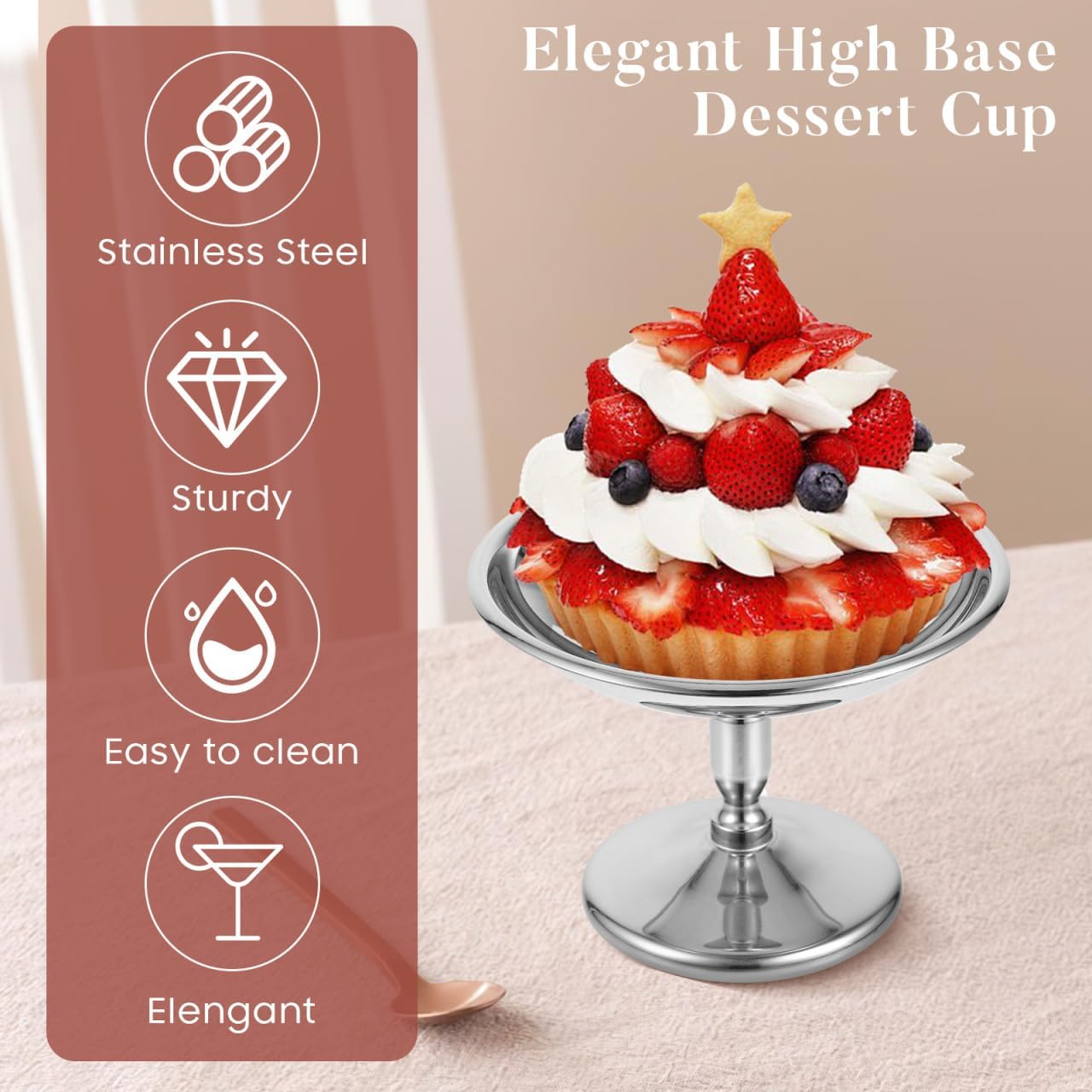 Mini Dessert Bowls Small Ice Cream Cups High Base Dessert Cup Stainless Steel Footed Sundae Glasses Metal Dessert Plate Holder Party Favors for Candy