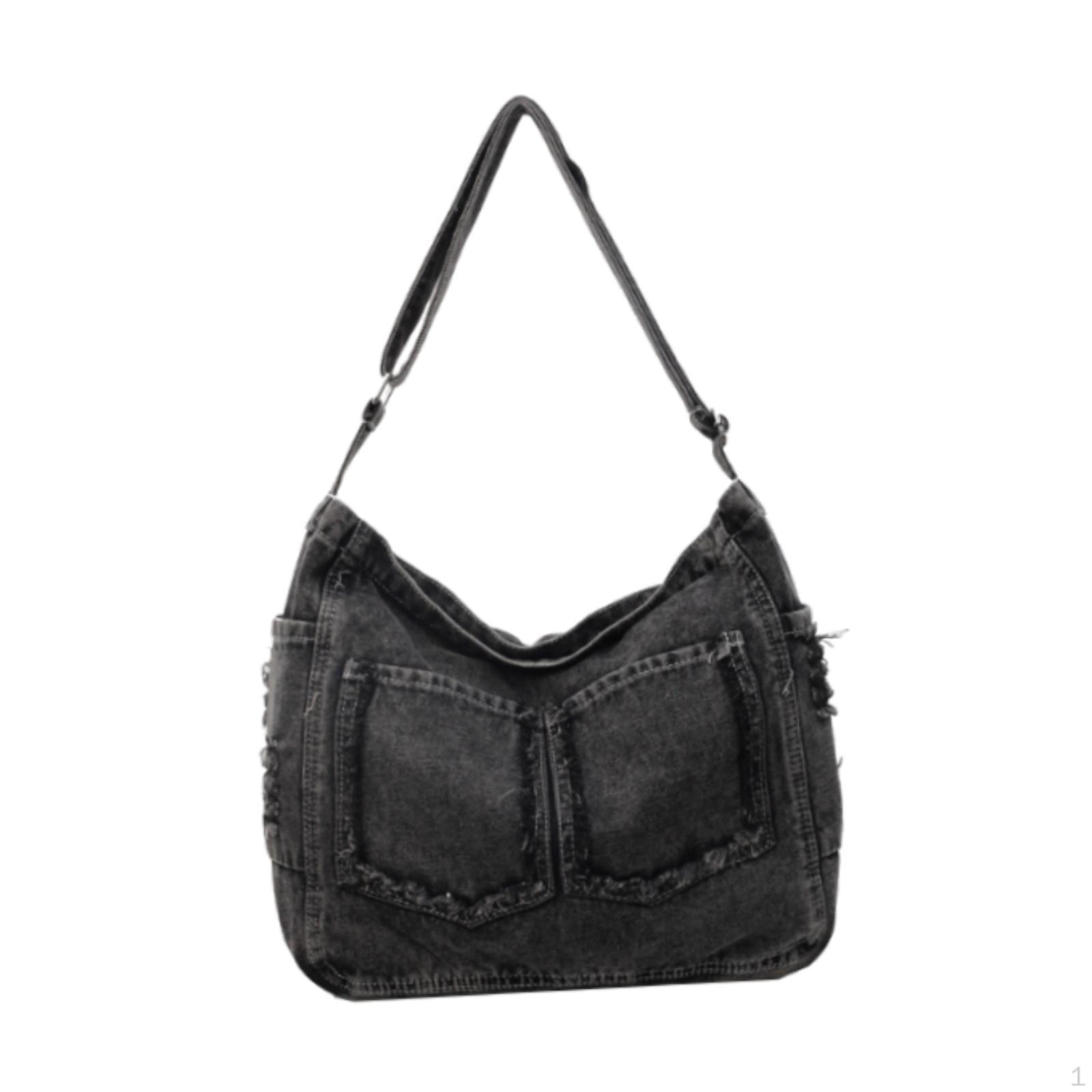 

Джинсова сумка через плече для жінок Hobo Large Zipper Satchel Handbag Purse Gray Black