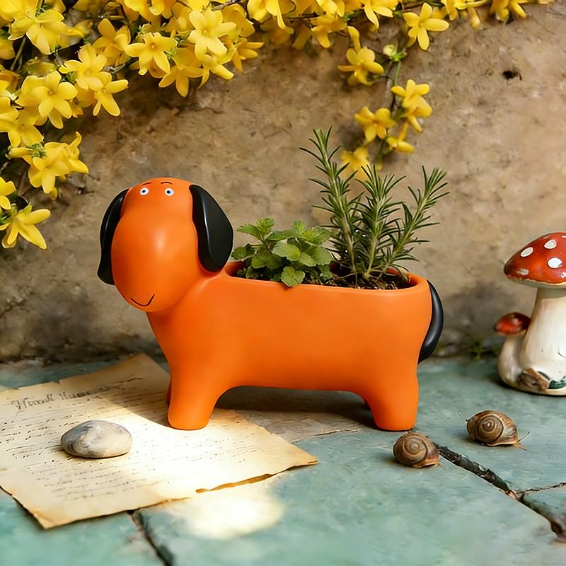Funny Little Dog Flowerpot Green Potted Plants Vase Container Home Courtyard Garden Decoration Resin Handicrafts Ornament Gift