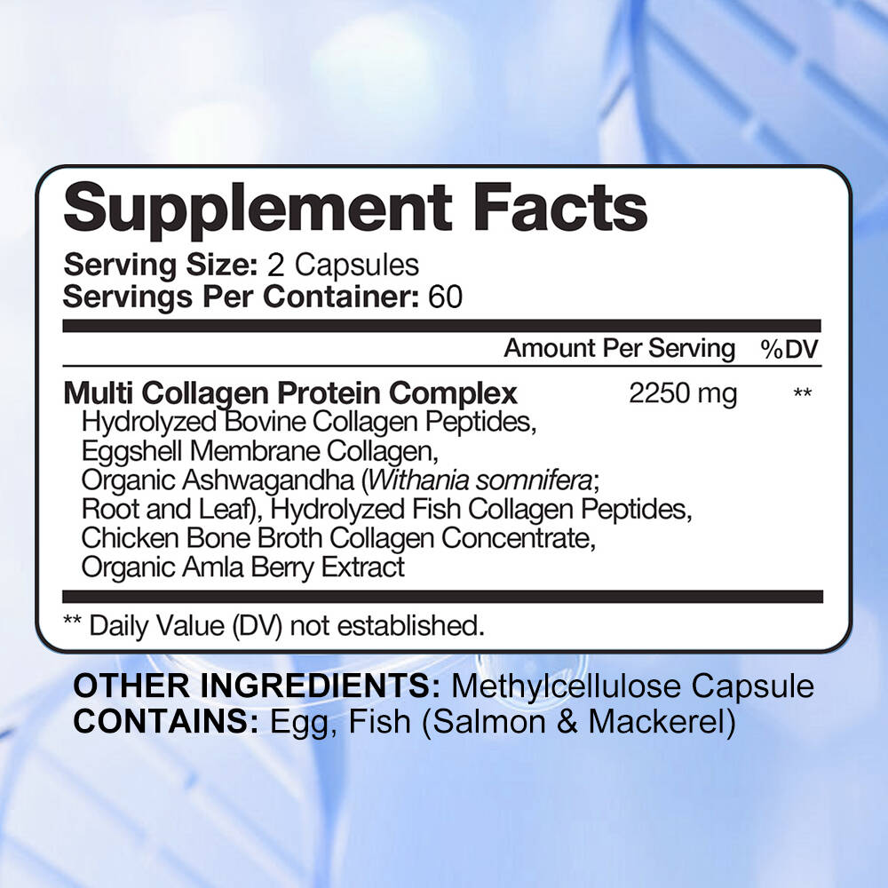 Multi-Collagen Peptides (Types I, II, III, V, X) — Anti-Aging Collagen 120 Capsules