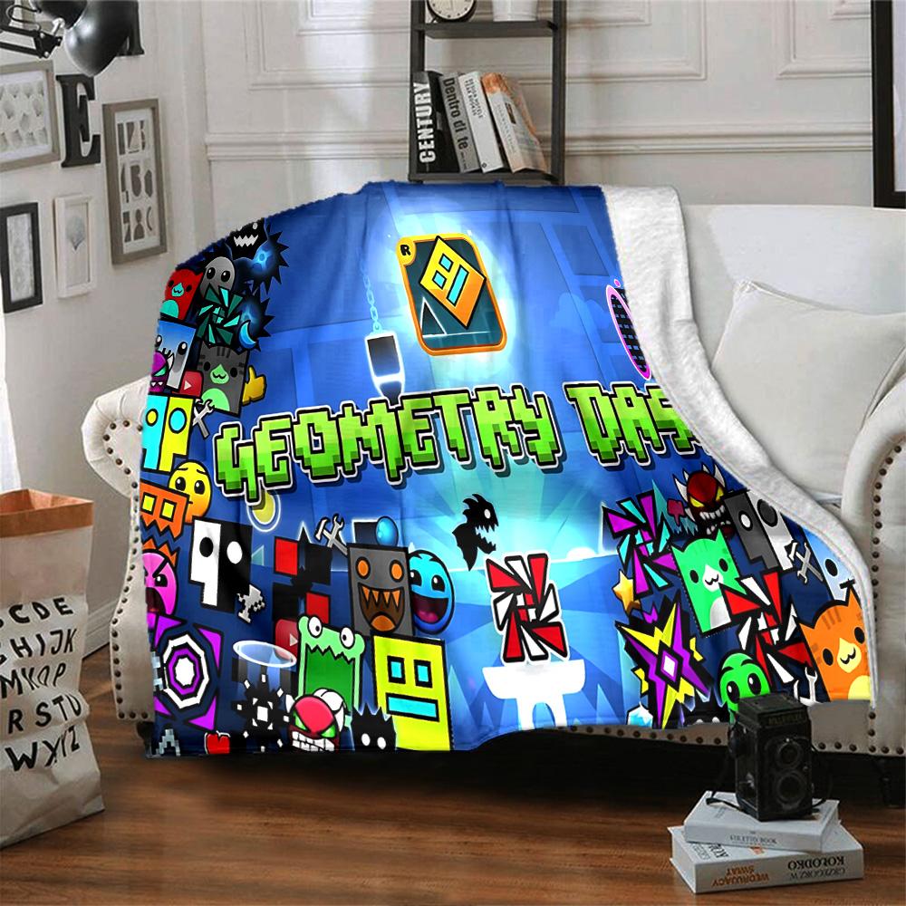 1pc Geometry Dash Adventure flannel Blanket for Super Soft Cute Comfort Blanket for Travel Bedding Couch Sofa Blanket Y73027