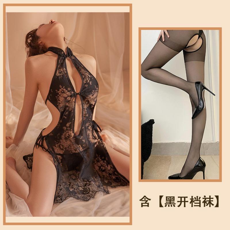 Lace Cheongsam Sex Underwear Black Silk Squeeze Chest Free of Sexy Cos Pure Desire Wind Super Spicy Sexy New Thorn