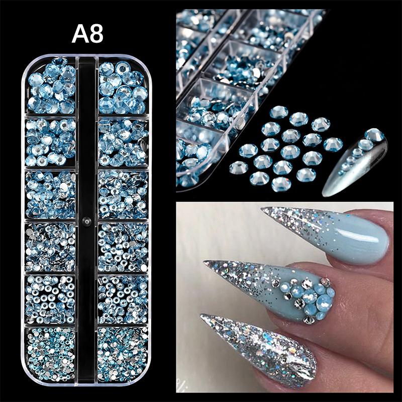 Nail Art 12 Grids Colorful Flatback Gems Diy Manicure Decor 3D Nail Diamond For Makeup, Nails, And Crafts