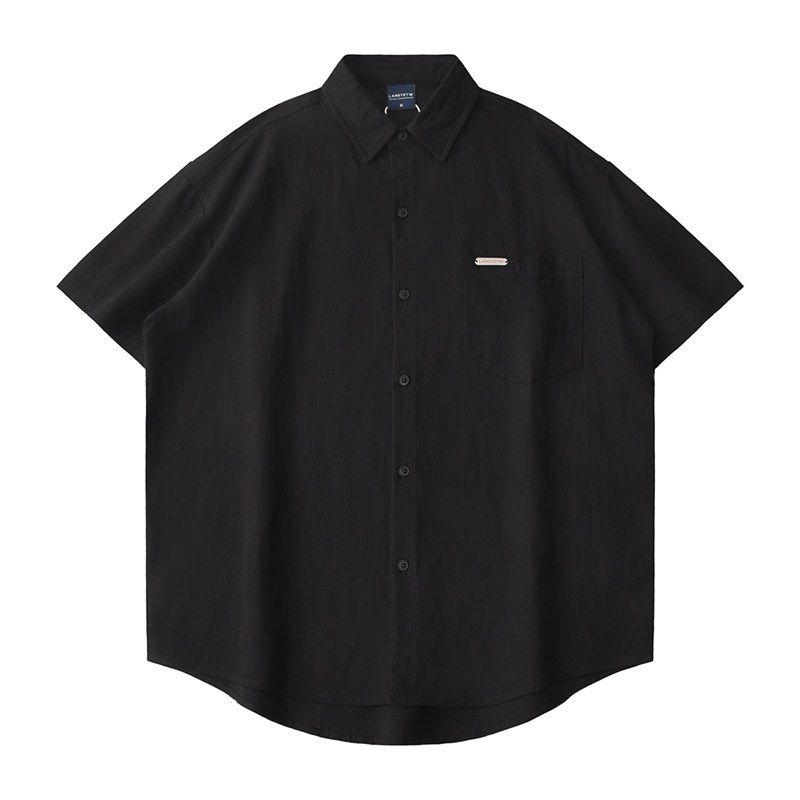 Original Foreign Trade Surplus Ice Silk Cool-Touch Summer Men's Retro Casual Turn-Down Collar Solid Color Short-Sleeve Shirt