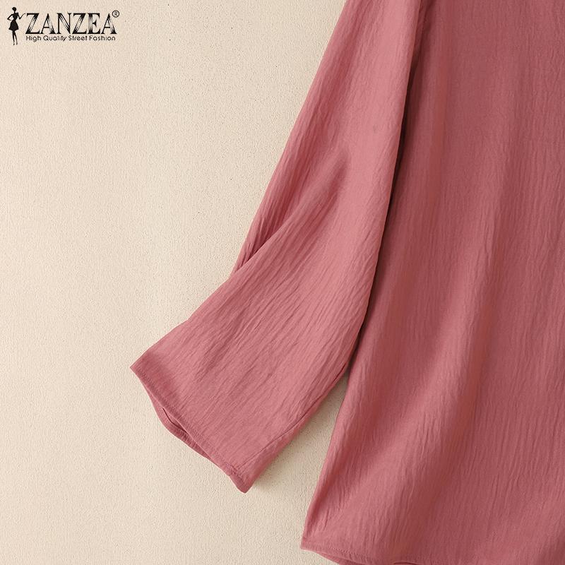 ZANZEA Women Casual V-Neck Solid Color 3/4 Sleeve Loose Blouse
