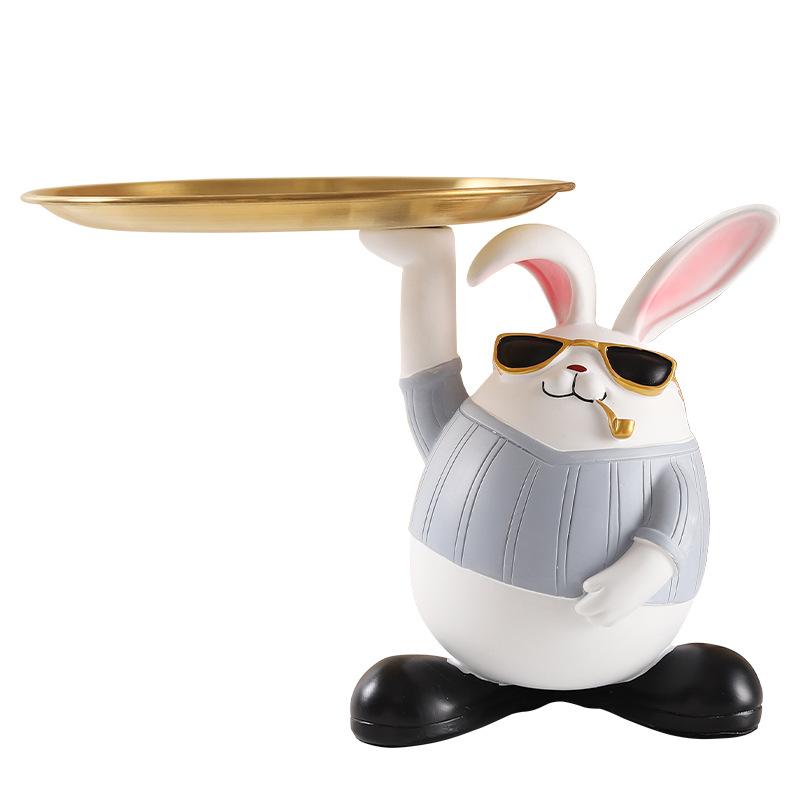 

Статуя кролика-бродяги 24x20 см, статуи для домашнего декора, поднос для скульптуры кролика из смолы, поднос для ключей для декора прихожей, украшения для гостиной(Серый)