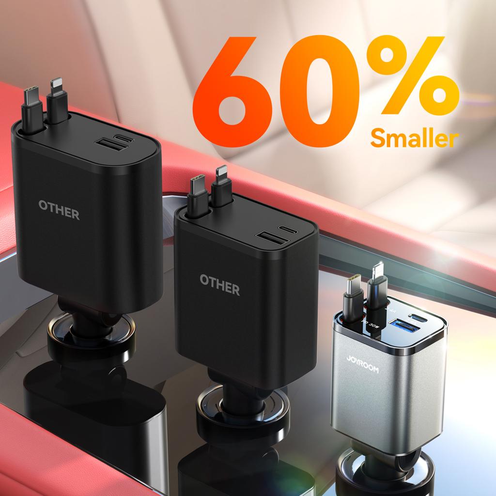 JOYROOM CCL05 4 in 1 Car Charger with 65W Fast Charging Retractable Dual Cables