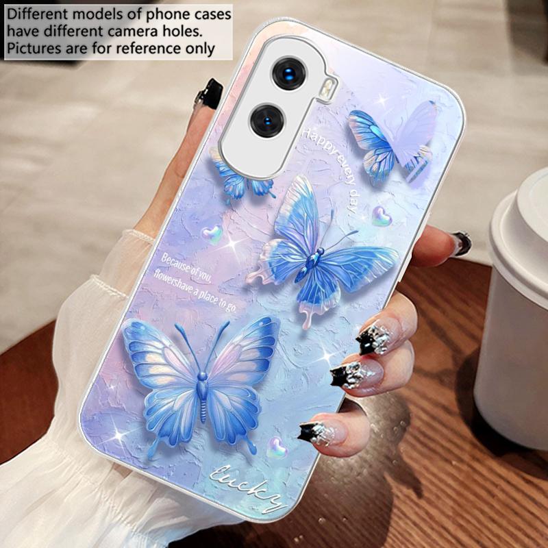 Gradient Colored Butterfly For Honor 200 90 8X 9X Pro Lite P50 P40 Nova 10 11i P60 Magic4 6 Mate 20 50 Tempered Glass Phone Case
