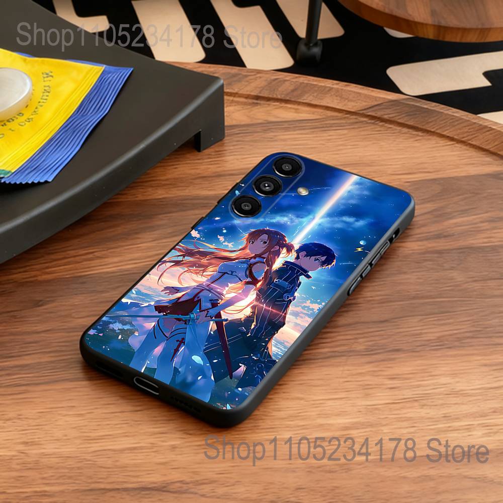 A-Asuna Anime Kirito Phone Case For Samsung S25,S24,S21,S22,S23,S30,Ultra,S20,Plus,Fe,Lite,5G Black Cover