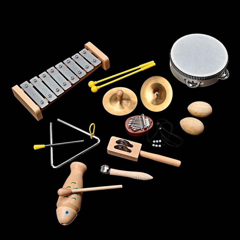 9 Pcs Children Percussion Musical Toy Orff Percussion Natural Wooden Percussion Instruments Musical Toy for Boys Girls