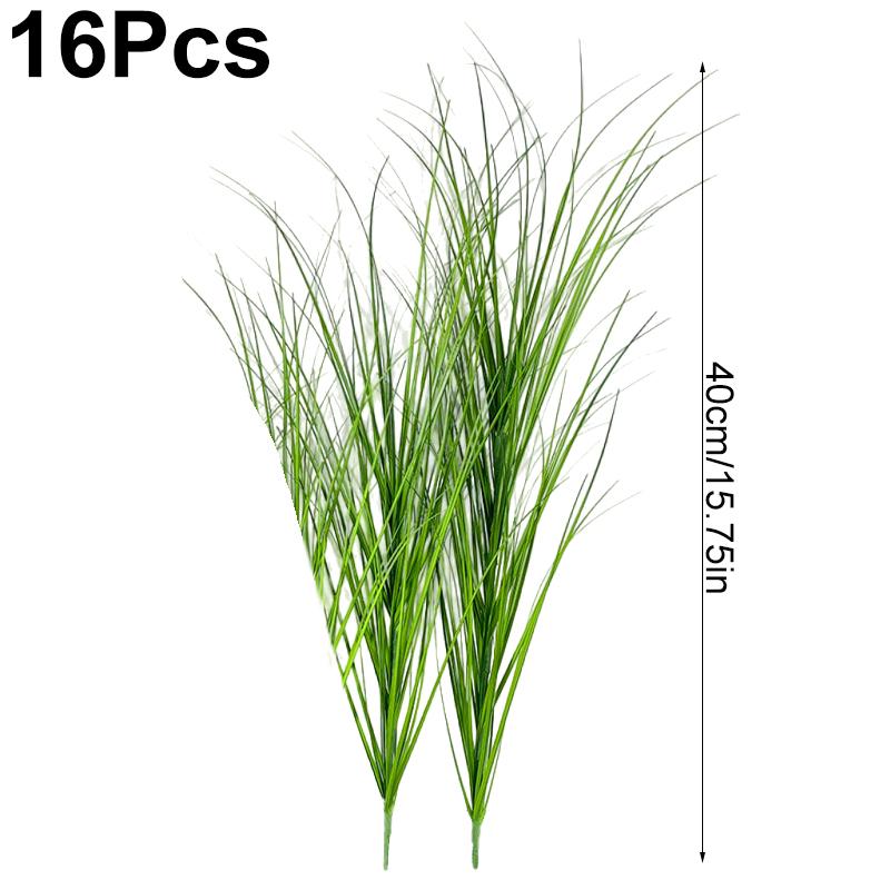16PC Lush Green Outdoor Faux Shrubs Home Decor Fake Tall Grasses Home Office Decor Realistic Plastic Plants Indoor 3 Sizes