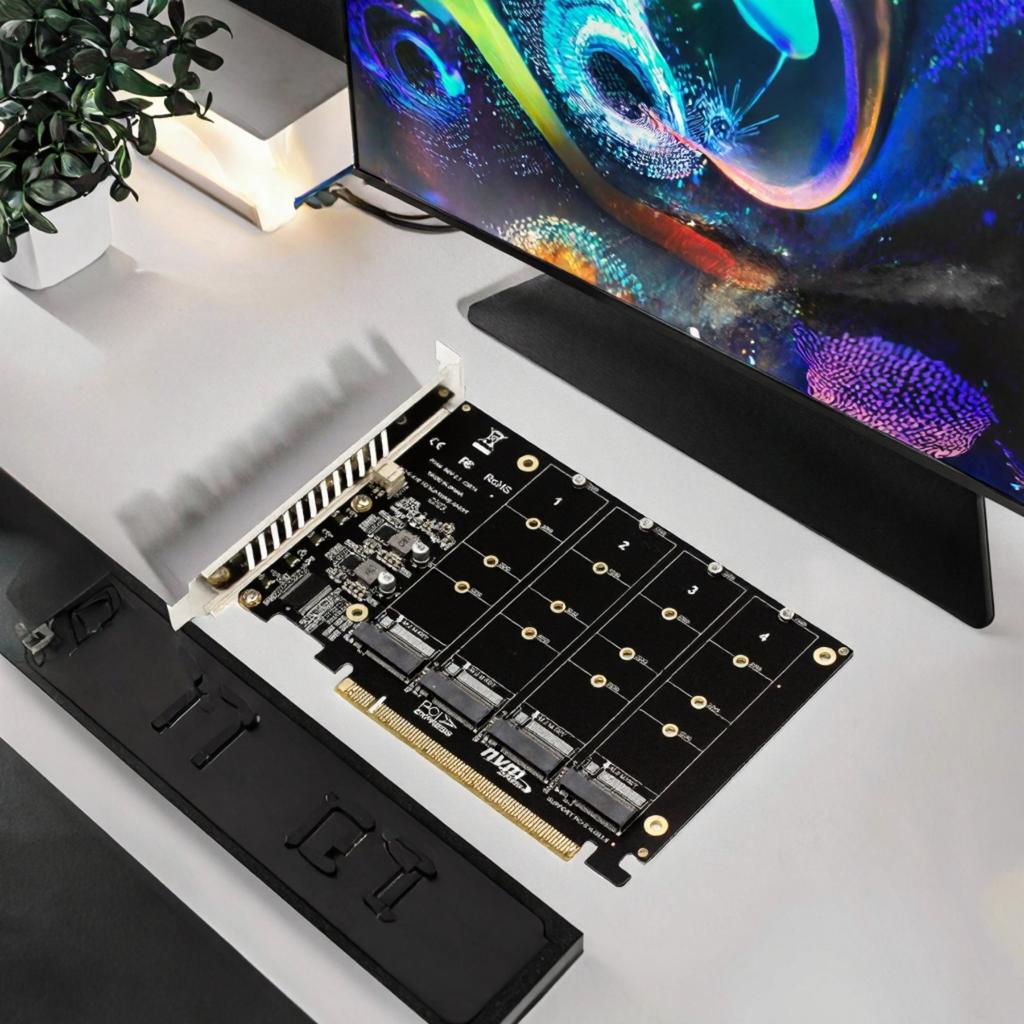 4 Port M.2 NVME to PCIe X16 4.0 Adapter Card in Stock