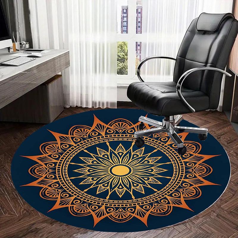 1pc Golden Mandala Pattern Design Round Carpet, Made of Polyester,Perfect for Decorating Office Chairs, Living Rooms,Vibrant Decorative Rug