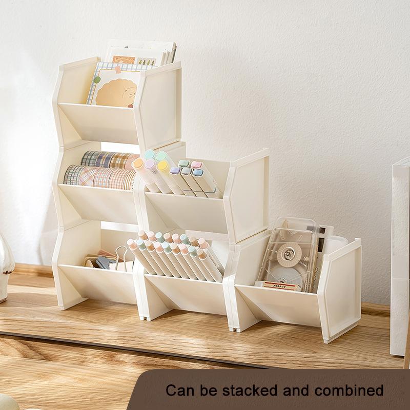 Stackable Oblique Insertion Pen Holder Storage Box Student Desk Stationery Storage Plastic Square Pen Organiser