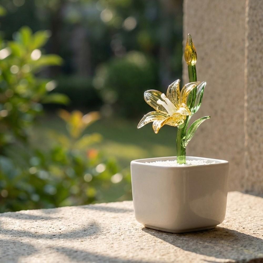 With Flowerpot Glass Flower Bouquet Mini Glass Flower Decor  Wedding Decoration