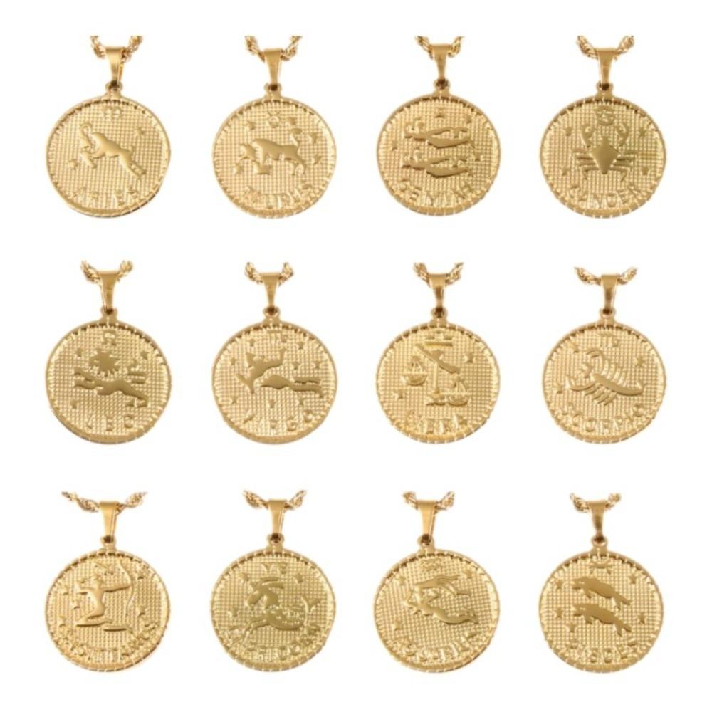 18K Gold Coin Coin Pendant Necklace 12 Constellation Bag Pendant Charms DIY Jewelry Making