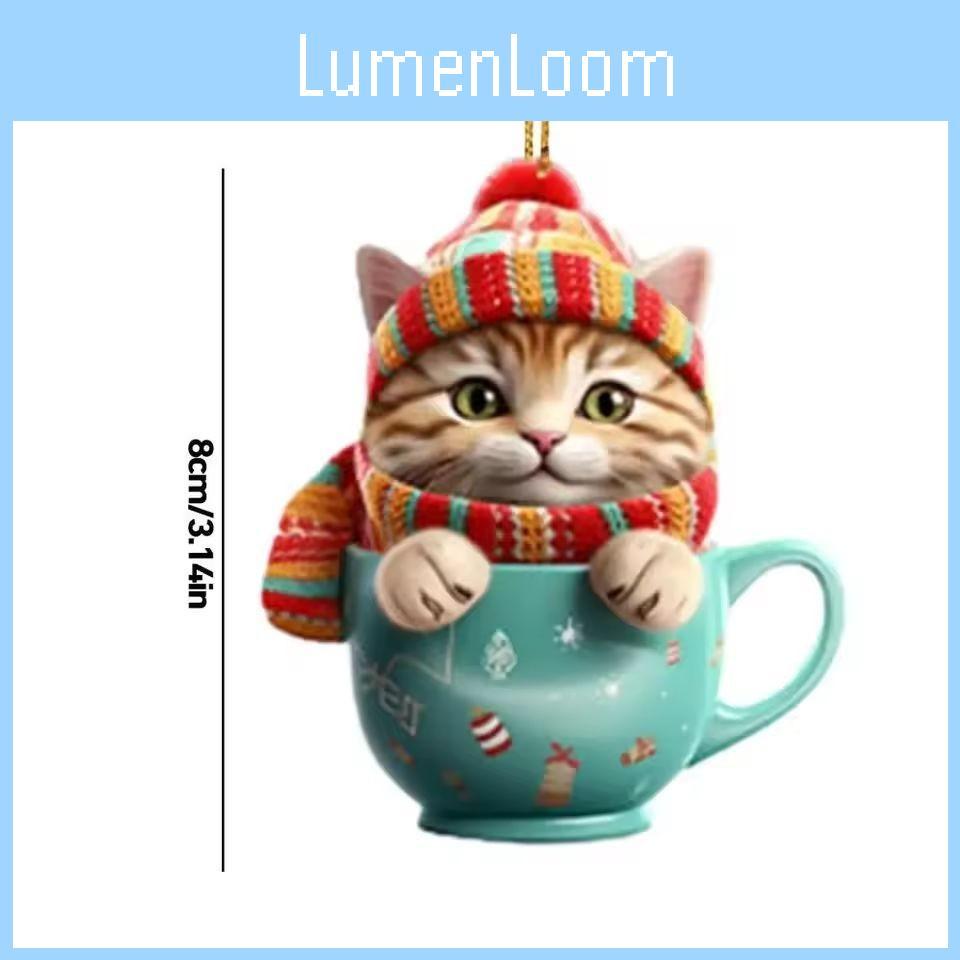 Cartoon Cute Tea Cup Cat Pattern Acrylic Pendant For Christmas Tree Decoration