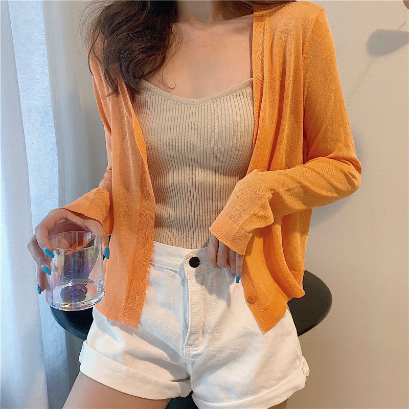 Small shawl summer thin summer candy color sunscreen ice silk knitted sweater outer cardigan knitted summer thin