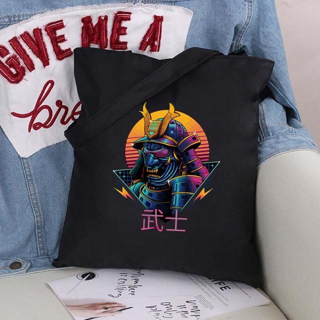 Women Shopping Bags Cute Cartoons Pattern Series Eco Shopper Shoulder Bag Fashion Black Printing Folding Handbag Canvas Tote Bag