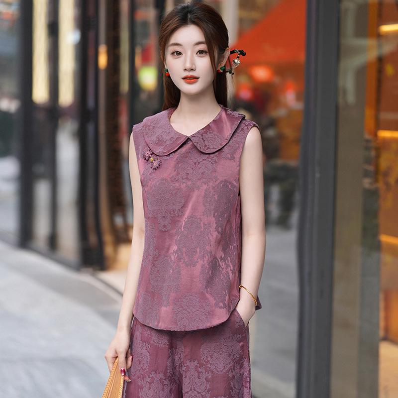 2026 Chinese Style Jacquard Embroidered Vest & Wide-Leg Pants Set