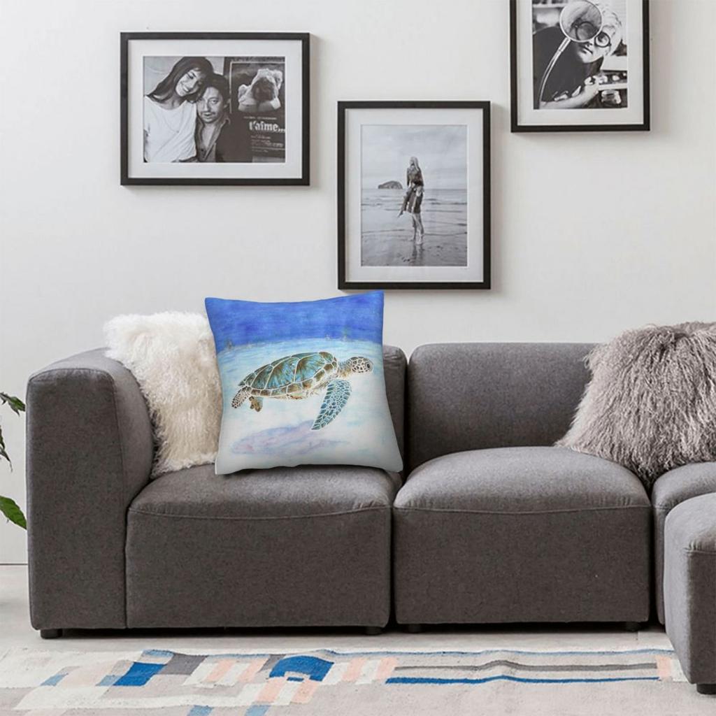 Sea Turtle Underwater Square Pillowcase Polyester Linen Velvet Printed Zip Decorative Pillow Case Car Cushion Cover