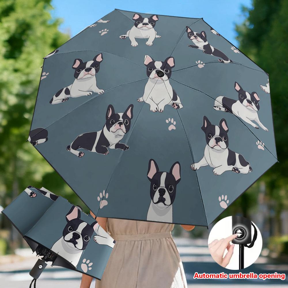 

1pc Boston Terrier Dog Umbrella with Automatic Open/Close, Cute Boston Terrier Design ( & Puppy Face) - Heavy-Duty 8-Rib Windp (as the picture,Iron&8K)