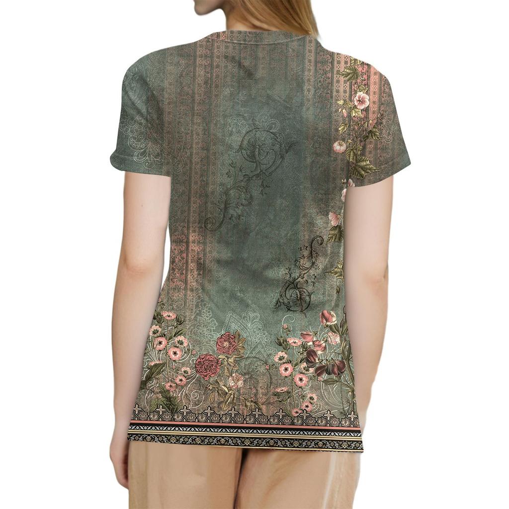 Women's Pocket Floral Print Summer Short Sleeved Round Neck Casual Loose T-shirt Top