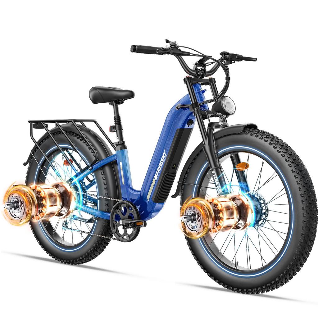 Freesky M540 Electric Bike, 2 * 160NM Dual Motor, 48V 23AH Battery, 26*4.0'' Tires, 32MPH, LCD Display, Hydraulic Brakes