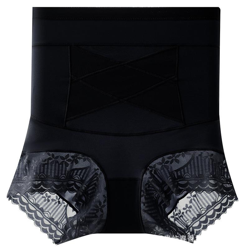 High Waist Crisscross Lace Tummy Control Butt Lifting Women Shapewear Briefs M чёрный