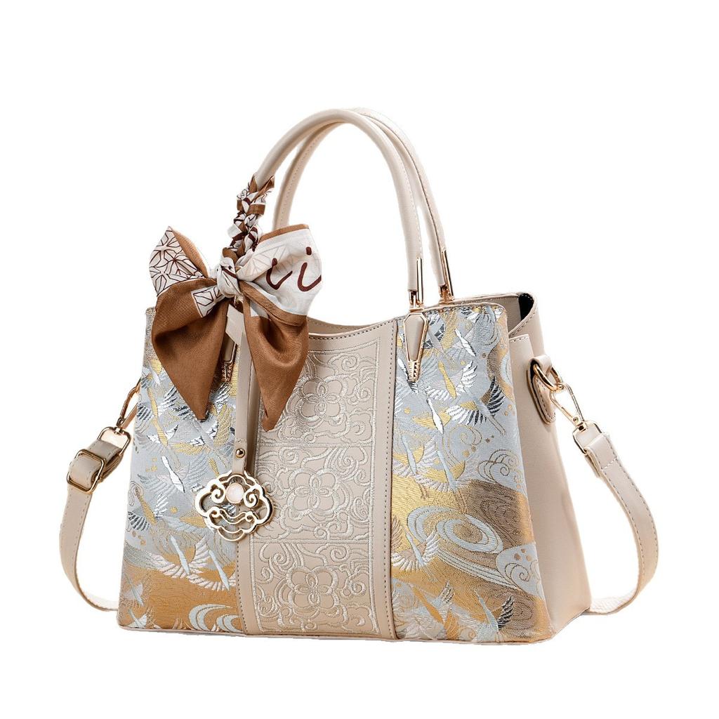 New Oriental Embroidered Red Top Handle Bag For Mature Ladies, Premium Festive Tote Bag Ideal Mother’s Day Present & Bridal Wedding Bag