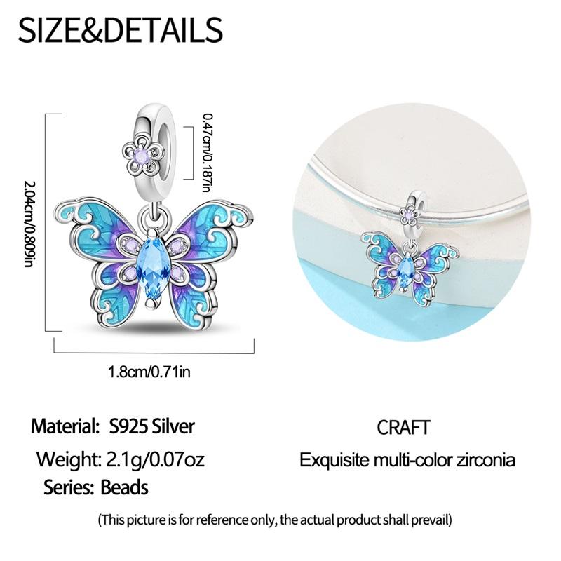 100%Copper Luxury Butterfly Charms Blue Glazed Pendants Charms Fit 3Mm Original Bracelet Diy For Women Jewelry