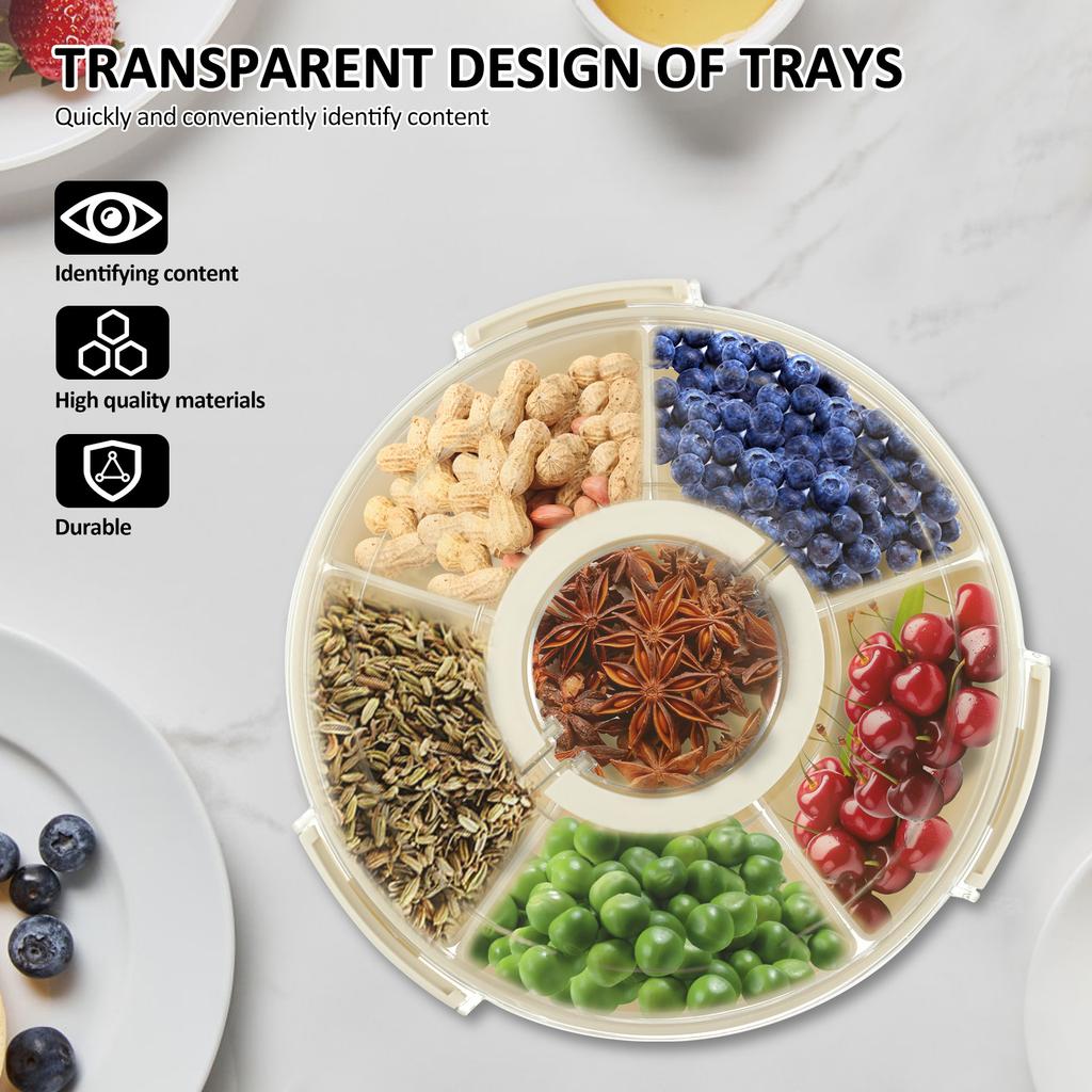 Divided Serving Tray with Lid and Handle 6 Compartment Snack Box Container Airtight Seal Snack Platter Fridge Safe Charcuterie