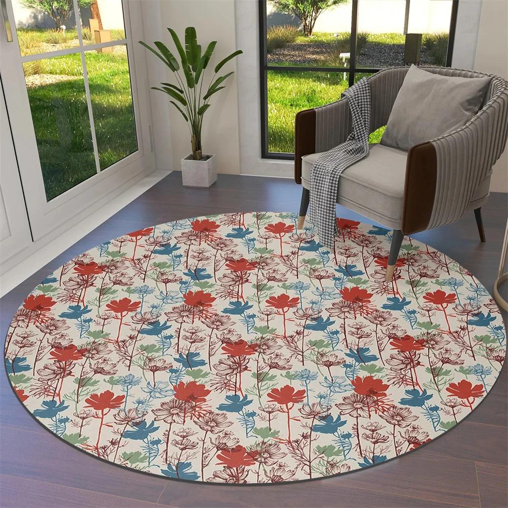 

Watercolor Flower Round Rug Non-slip Floral Carpet for Living Room Bedroom Kitchen Decor Circle Doormat 40x40cm(15x15 inch)
