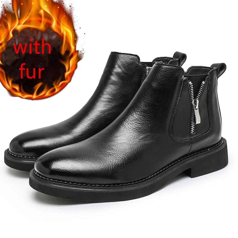 Chaussures habillées en cuir souple pour hommes, Bottines pour hommes polyvalentes, Formelles, Business décontracté, Chaussures en coton pour hommes, Classiques en peluche, Bottes Chelsea pour hommes