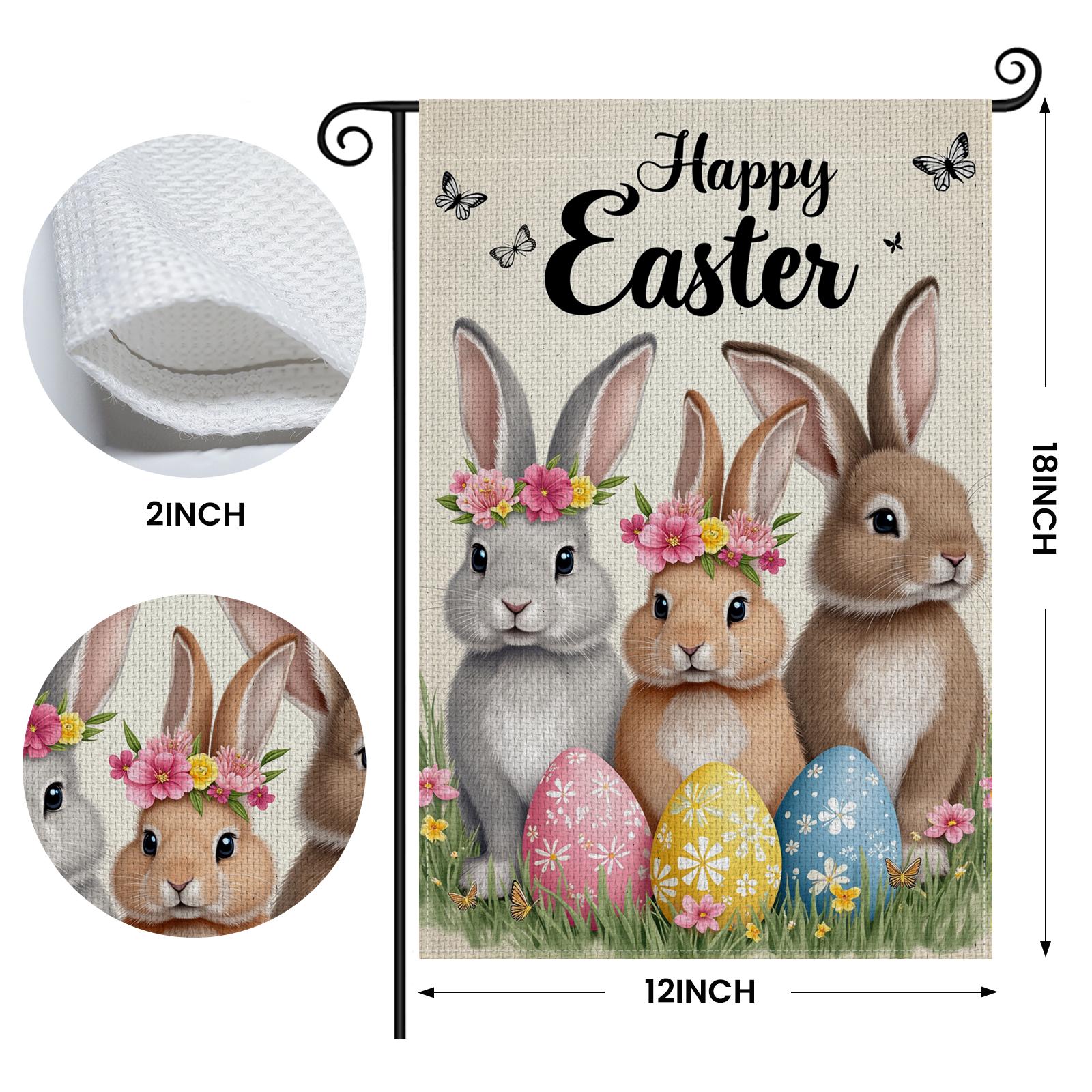 12x18inch Happy Easter Garden Flag Double Sided Cute Bunny Flowers Eggs Yard Flag Spring Seasonal Outdoor Decor Vertical Banner