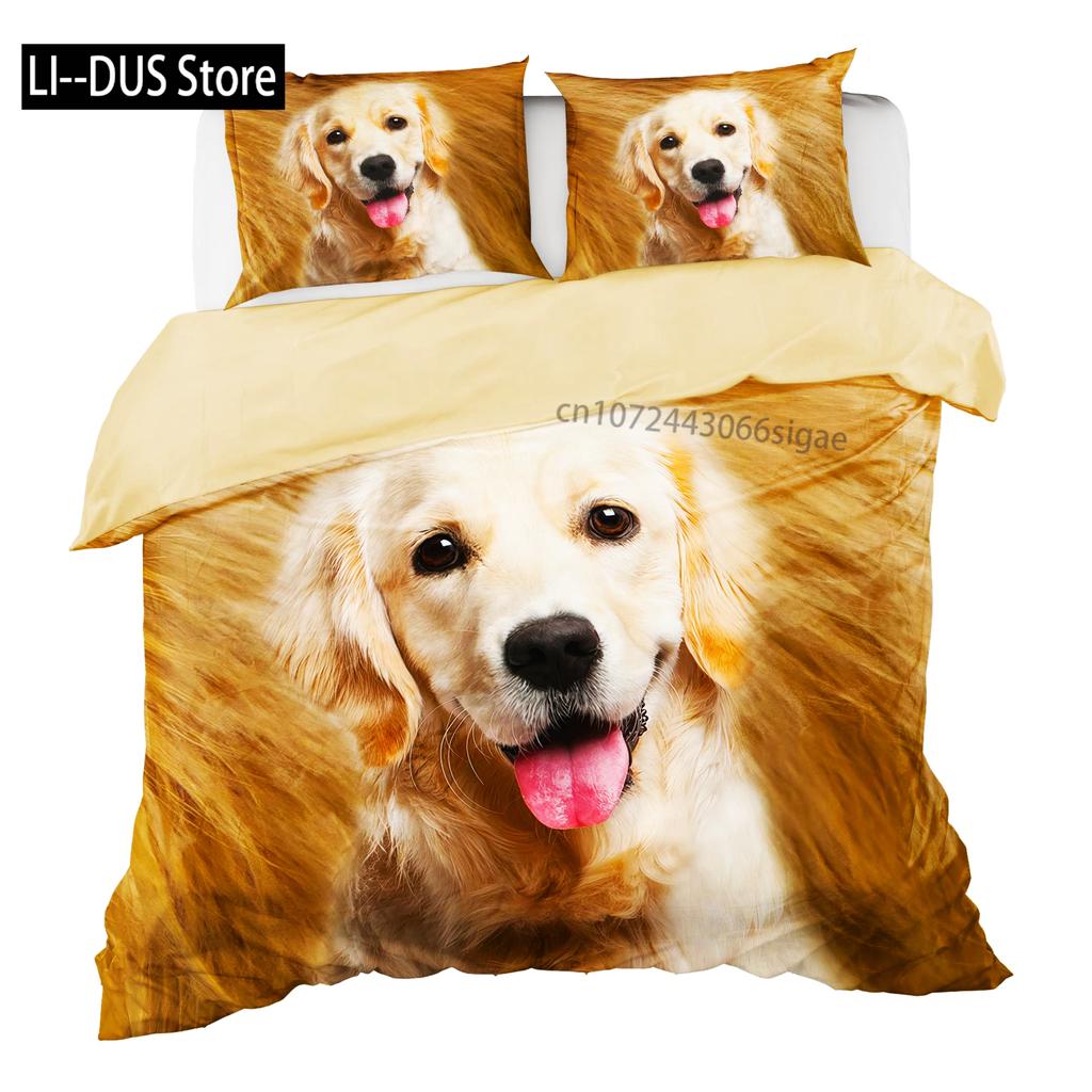 Brown Golden Retriever Duvet Cover Twin Animal Pattern Bedding Set 3 Piece Comfort Comforter Cover And 2 Pillowcases Full Size