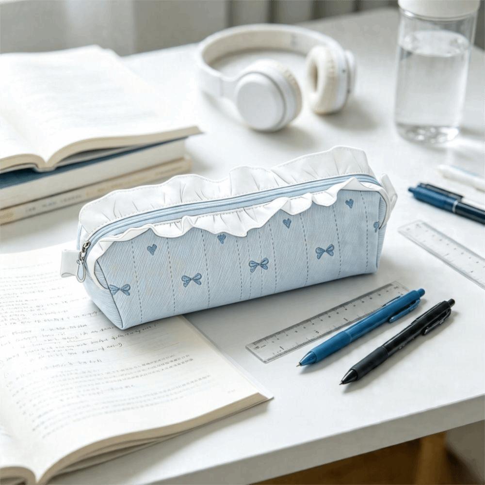 Lace Pencil Case Bow Stationery Organizer Makeup Bag Pen Bag Go To School